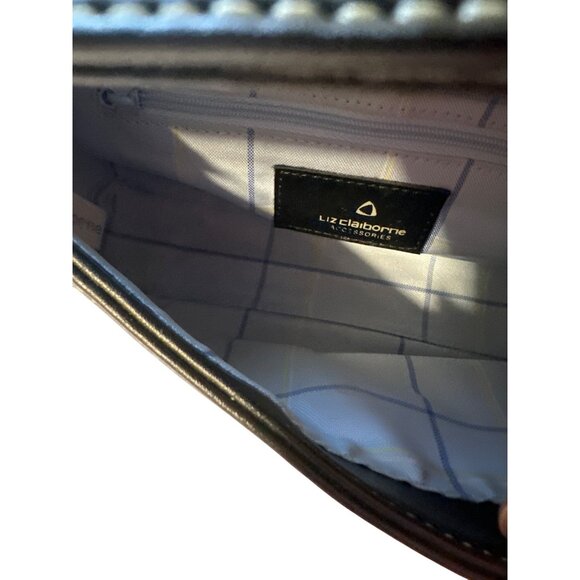 Liz Claiborne Black Leather Shoulder Bag With Plaid Lining & Magnetic Closure - Picture 3 of 4